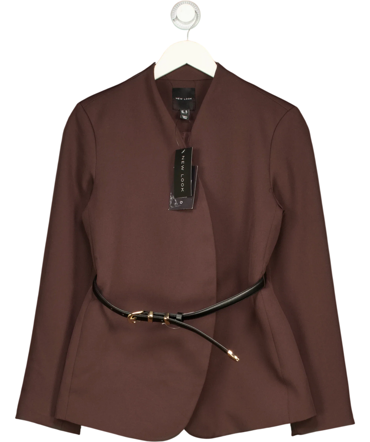New Look Brown COLLARLESS BELTED BL, size UK 10 — front