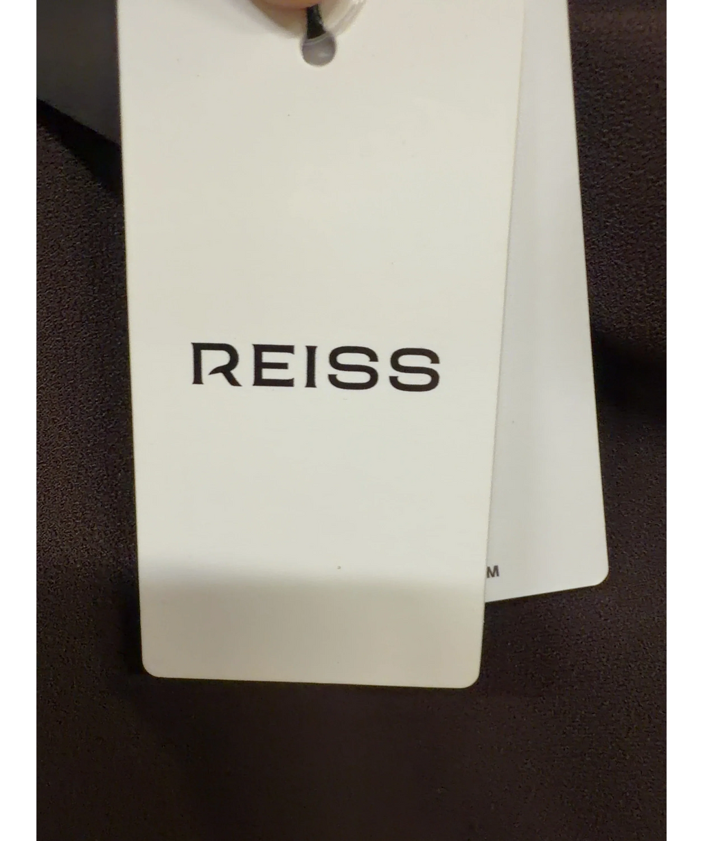 REISS Brown Ellery One-Shoulder Draped Mini Dress, size UK 4 — detail
