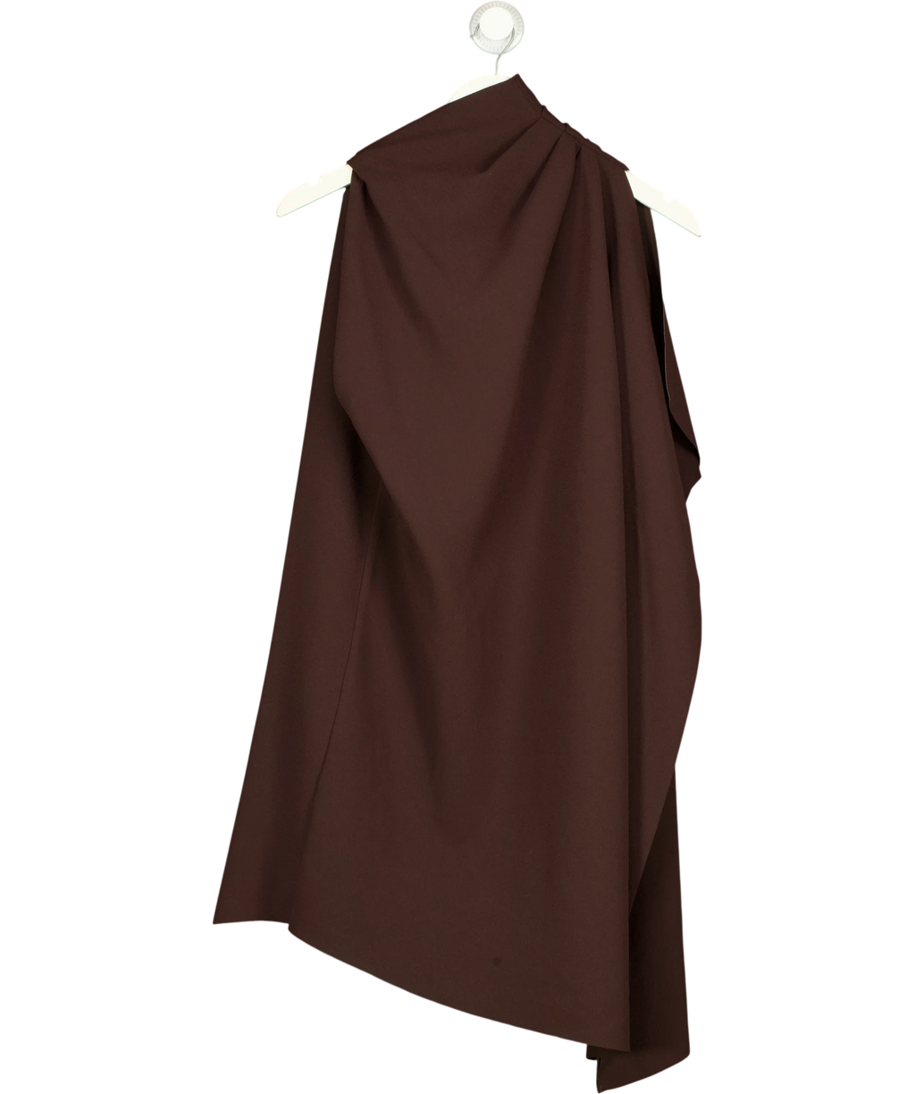 REISS Brown Ellery One-Shoulder Draped Mini Dress, size UK 4 — back
