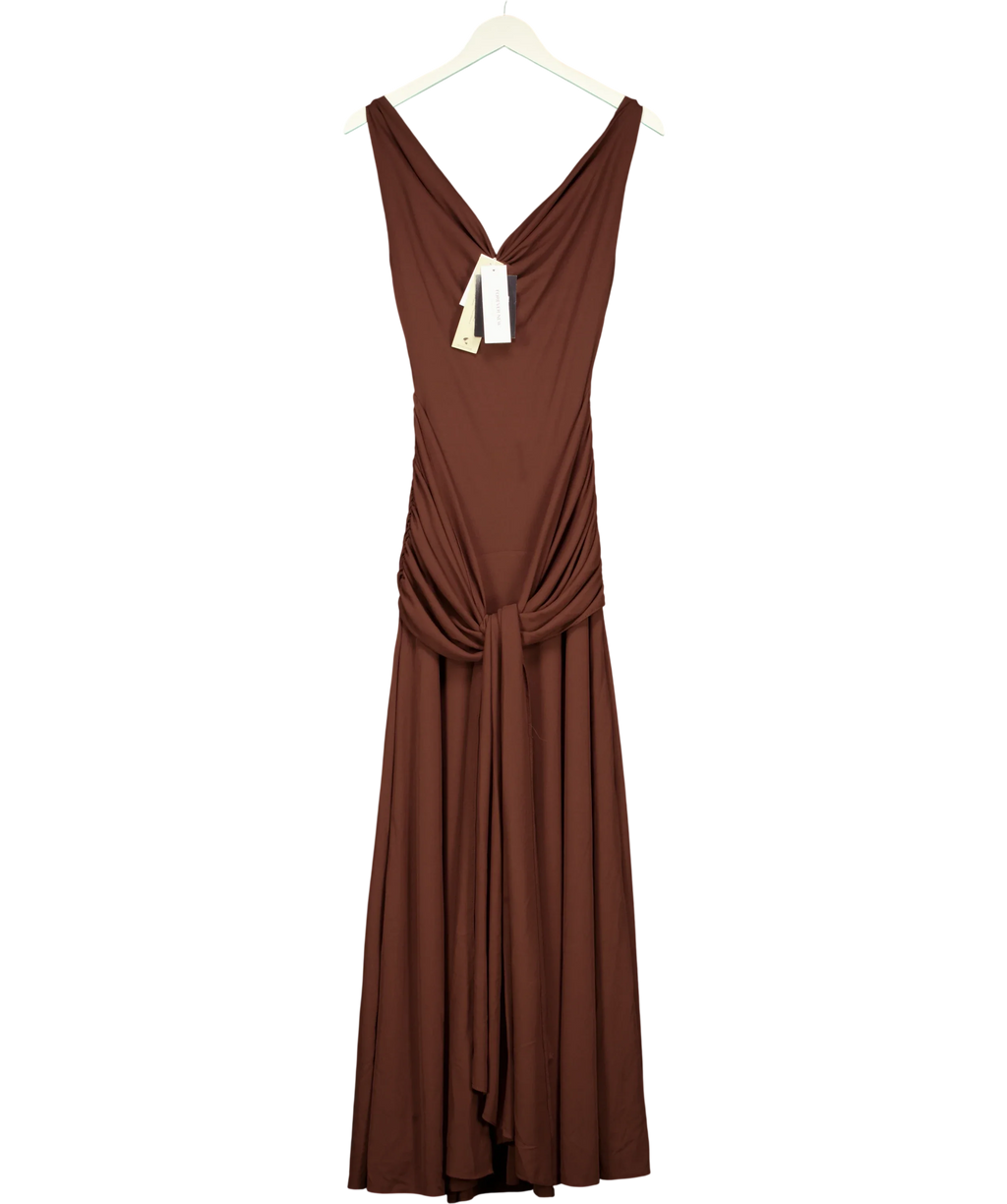 FOREVER NEW Brown VIVIANNE SCARF TIE MAXI DRESS, size UK 6 — front