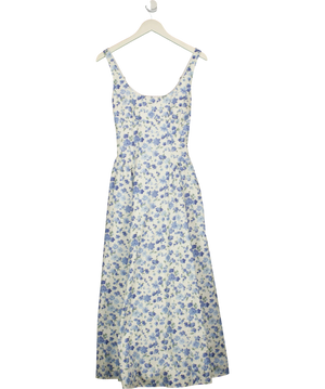 Abercrombie & Fitch Square Neck Pleated Midi Dress Blue UK XS