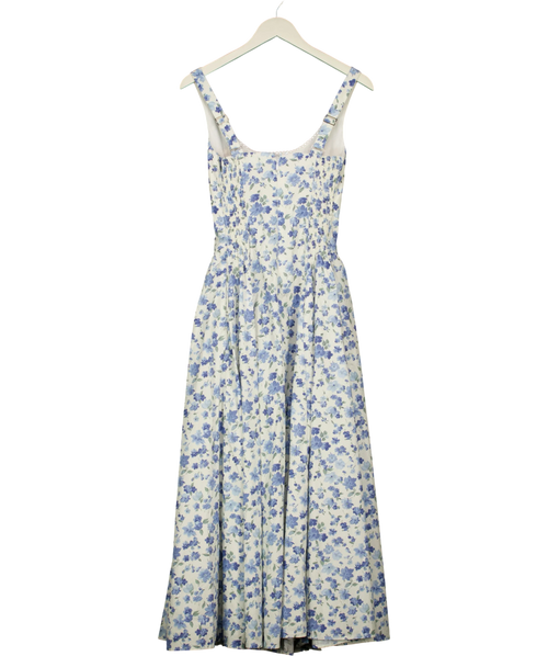 ABERCROMBIE & FITCH white Square Neck Pleated / Bra-Free Midi Dress, size UK XS — back