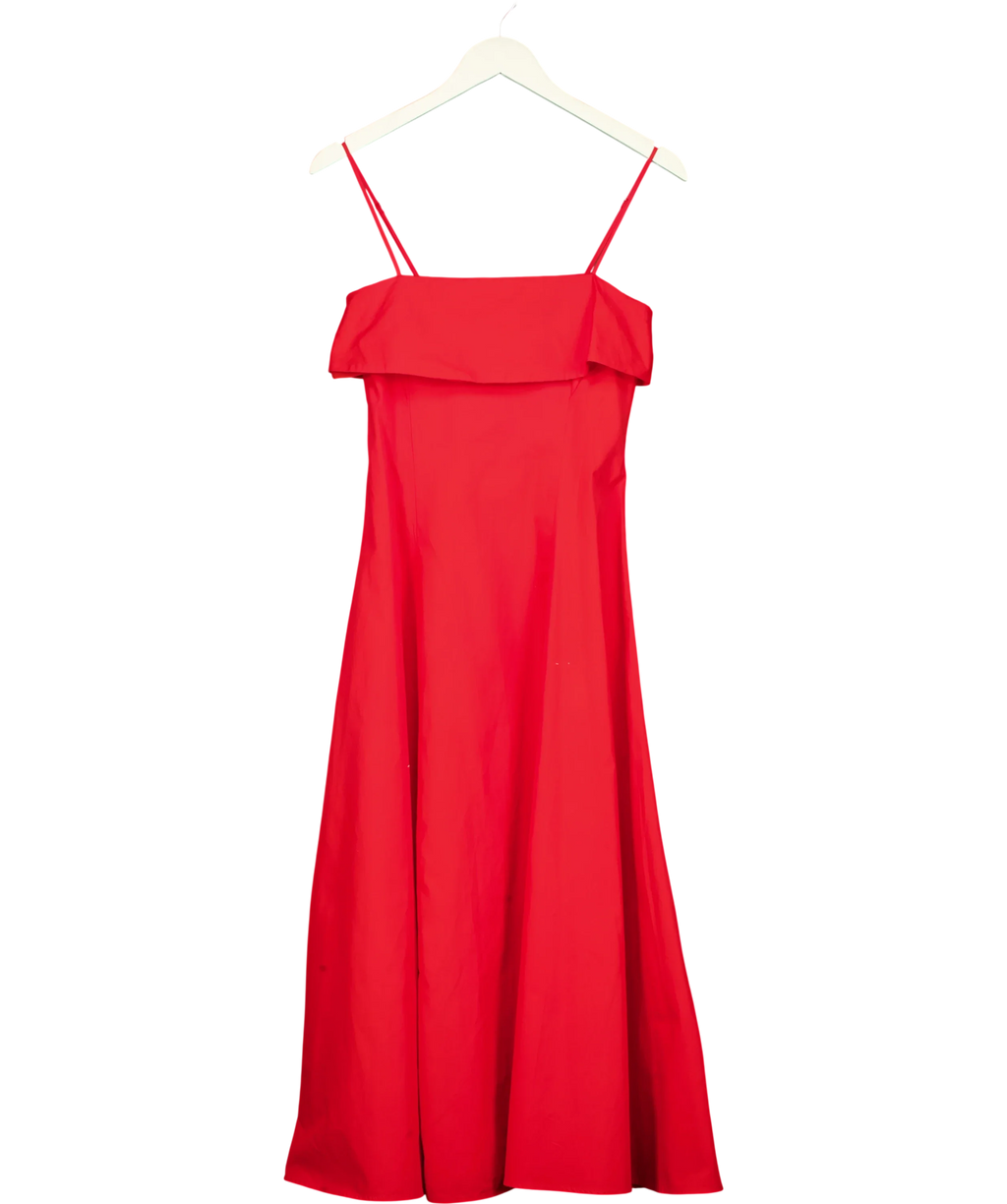 MANGO Red Flared Cotton Midi Dress, size UK XS — front