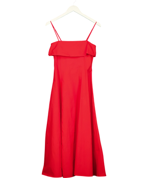 MANGO Flared Cotton Midi Dress Red UK XS