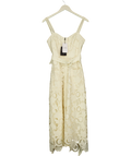 REISS Cream Kerina Cotton-Blend Lace Button-Front Midi Dress, size UK 6 — front