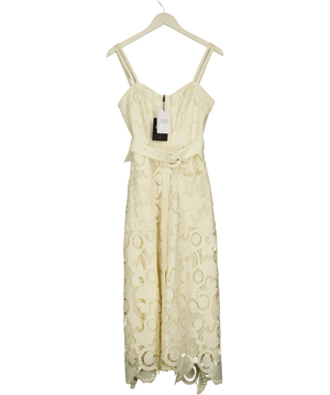 REISS Kerina Cotton-Blend Lace Dress Cream UK 6