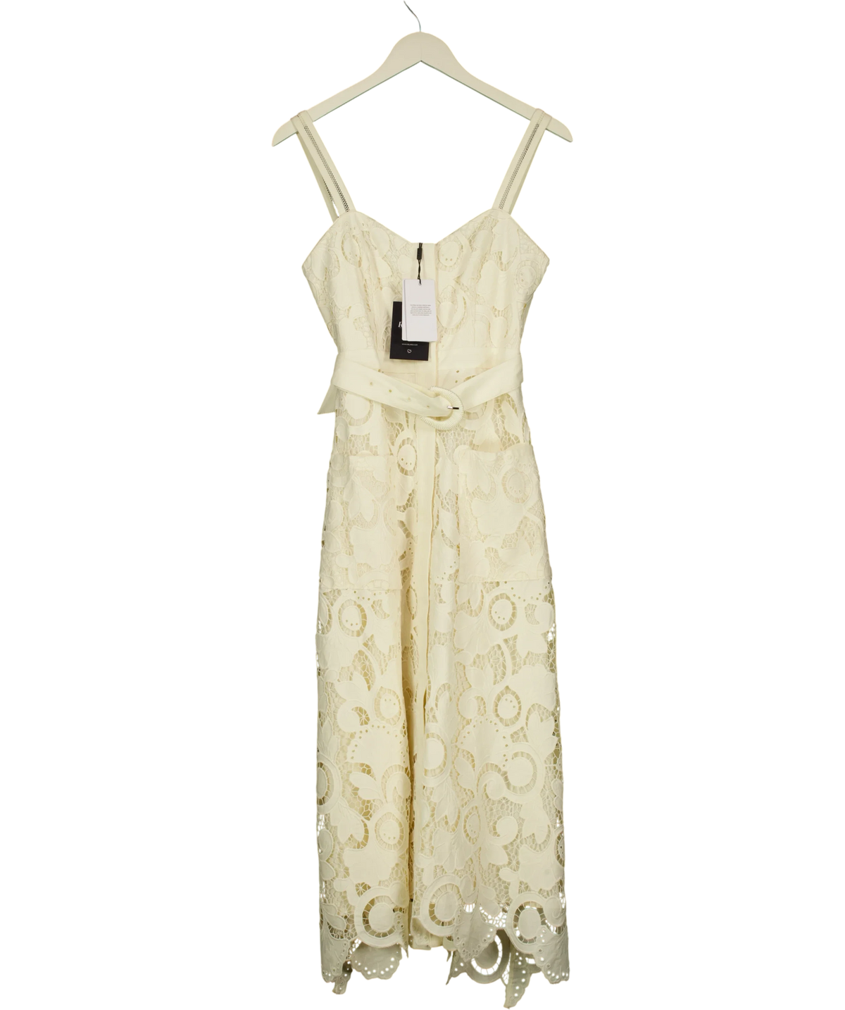 REISS Cream Kerina Cotton-Blend Lace Button-Front Midi Dress, size UK 6 — front