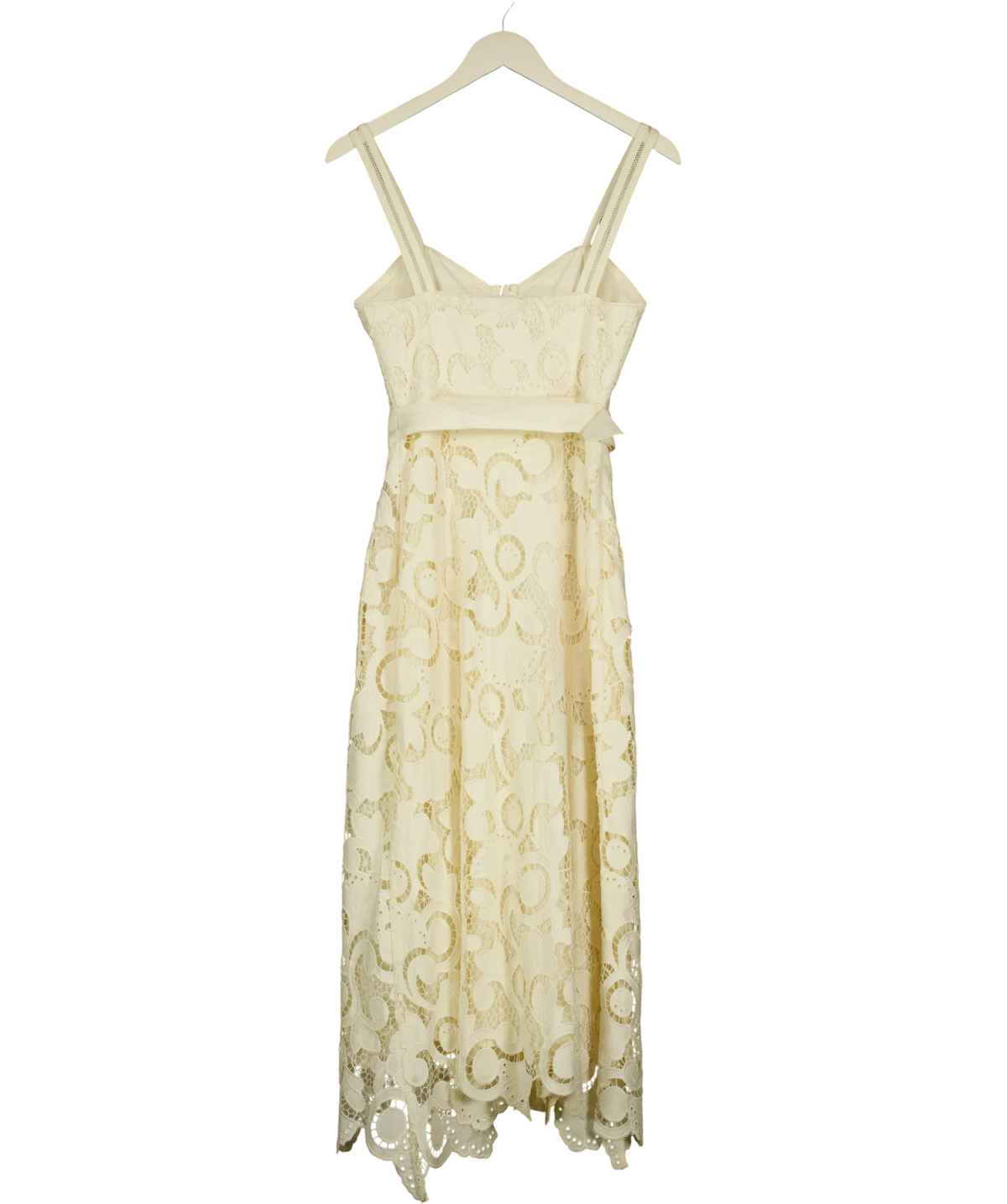 REISS Cream Kerina Cotton-Blend Lace Button-Front Midi Dress, size UK 6 — back