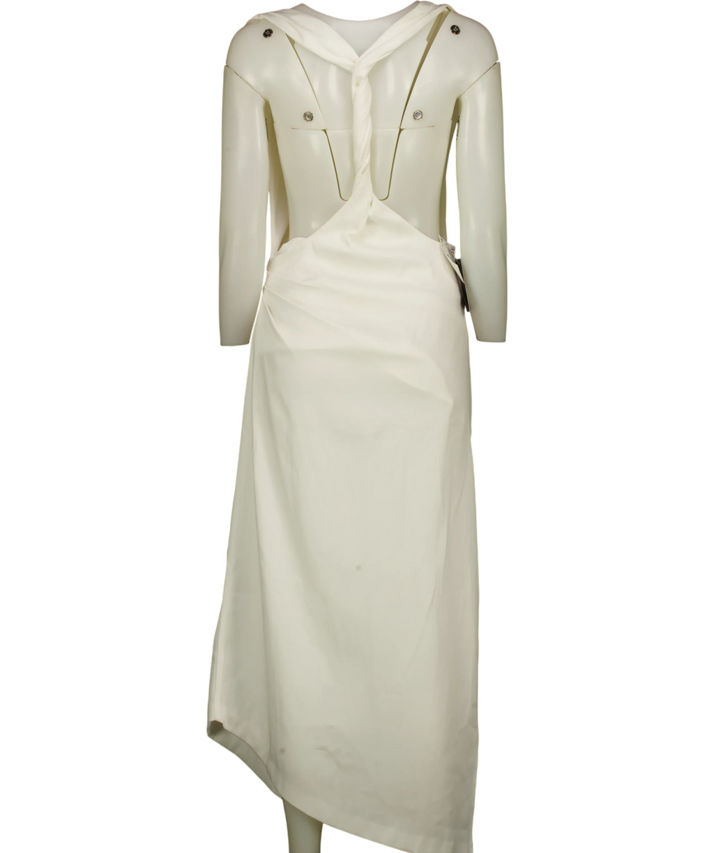 H&M White White Twist-Detail Twill Dress, size UK XS — back