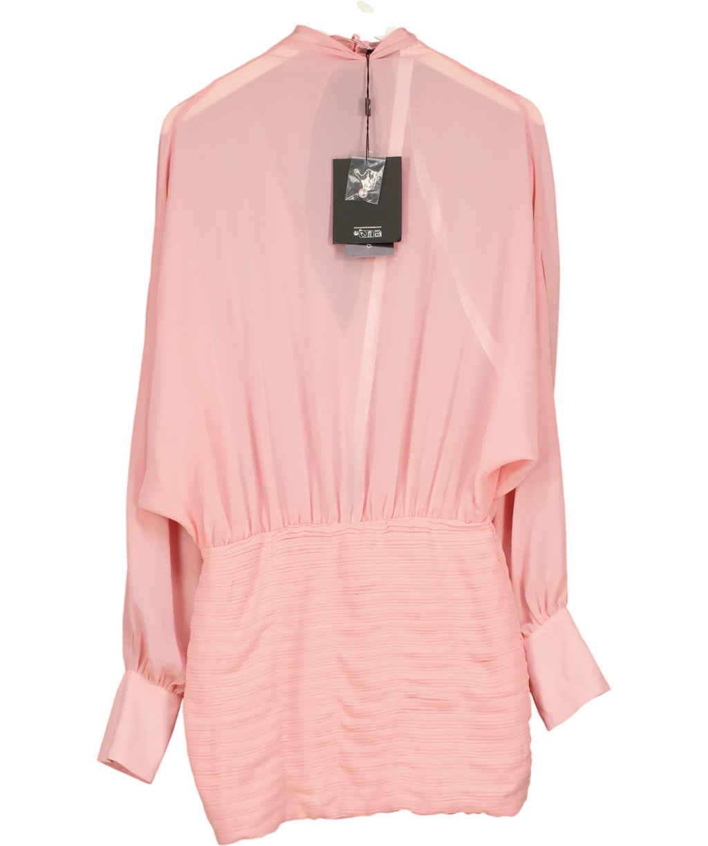 Noughts & Kisses Pink CHIARA Pink Chiffon Ruched Dress, size UK XS — front