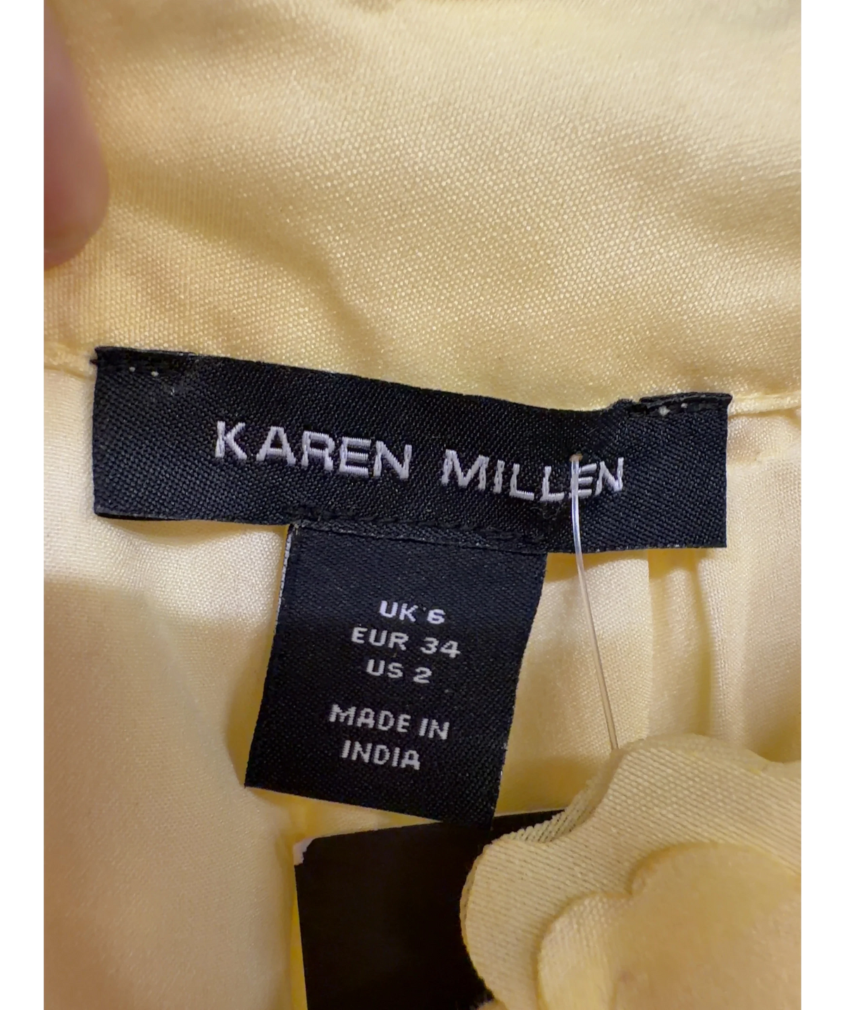 KAREN MILLEN Yellow Applique Beaded Halter Woven Maxi Dress, size UK 6 — detail