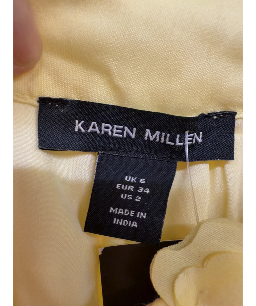 KAREN MILLEN Yellow Applique Beaded Halter Woven Maxi Dress, size UK 6 — care label