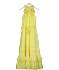 KAREN MILLEN Yellow Applique Beaded Halter Woven Maxi Dress, size UK 6 — front