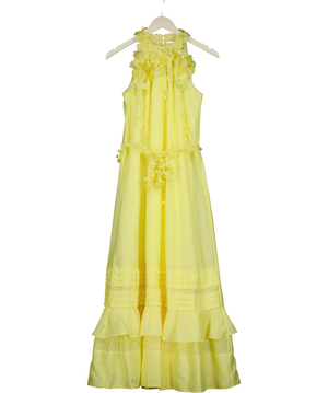 Karen Millen Applique Beaded Halter Woven Maxi Dress Yellow UK 6