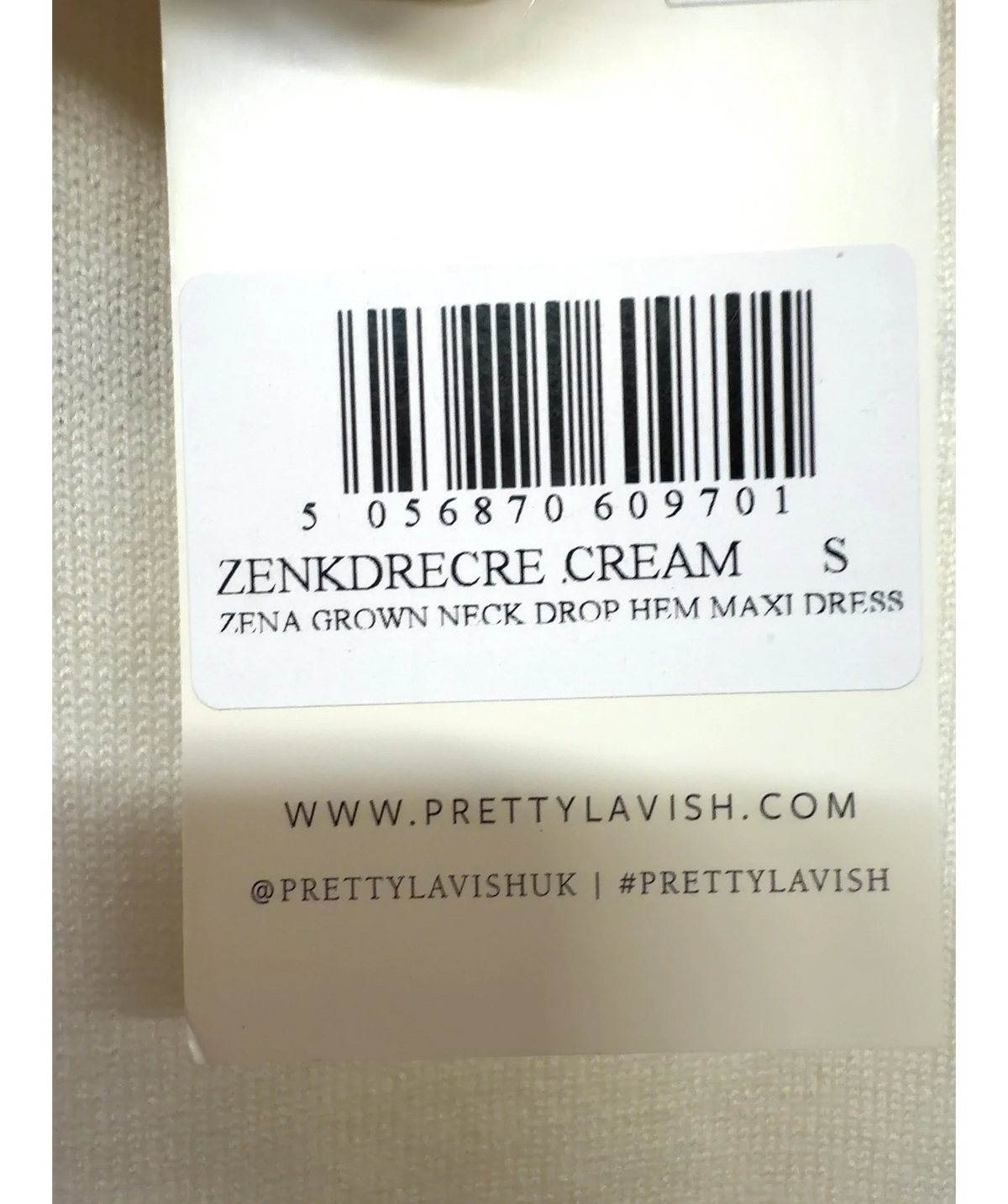 PRETTY LAVISH Cream ZENA GROWN NECK DROP HEM MAXI DRESS, size UK S — care label
