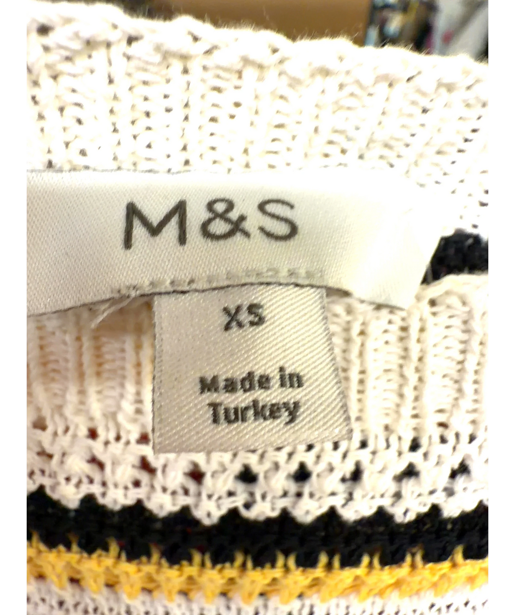 M&S Multicoloured multicoloured striped crochet knit dress, size UK XS — detail
