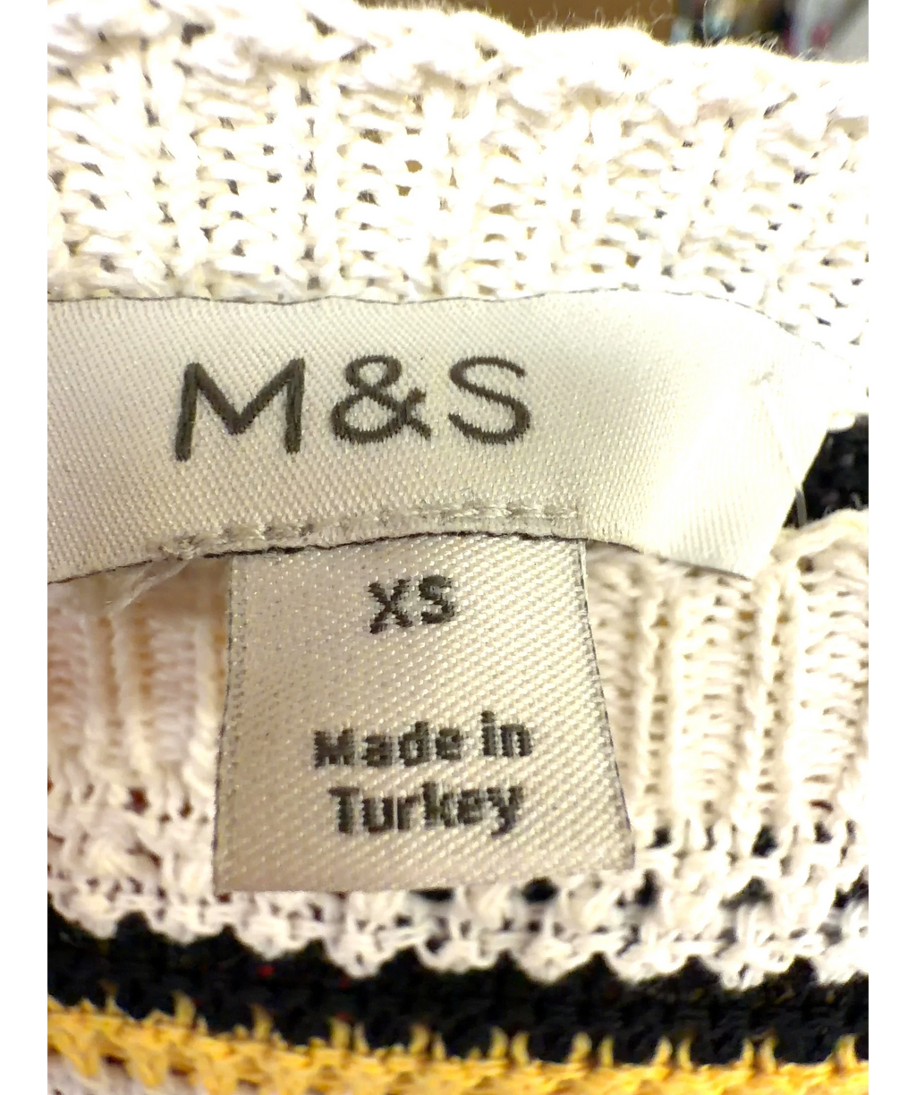 M&S Multicoloured multicoloured striped crochet knit dress, size UK XS — care label