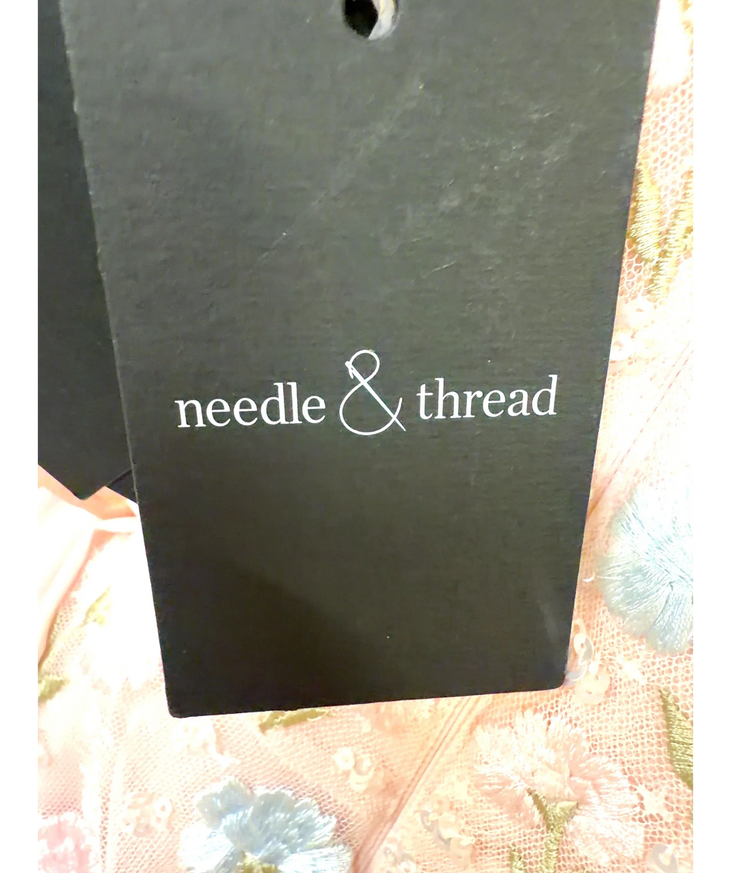 Needle & Thread Pink Dandelion Ditsy Halter-Neck Micro Mini Dress, size UK 6 — detail