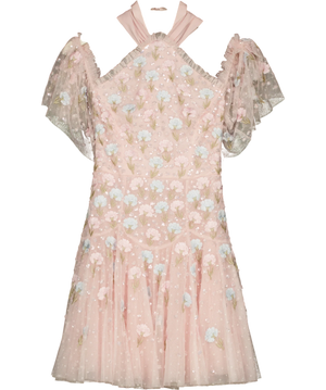 Needle & Thread Dandelion Ditsy Halter-Neck Micro Mini Dress Pink UK 6