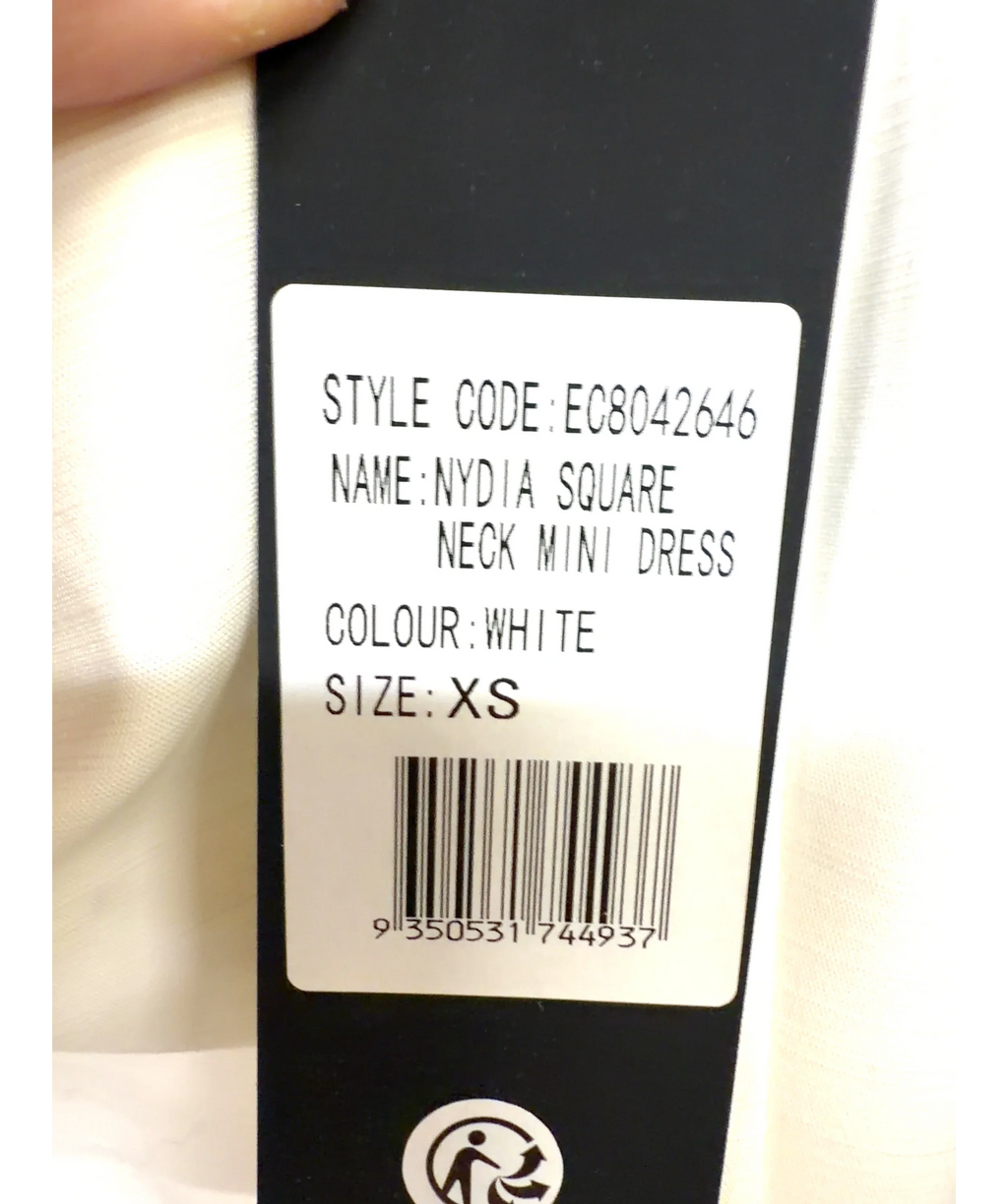 Elliatt White Nydia Square Neck Mini Dress, size UK XS — care label