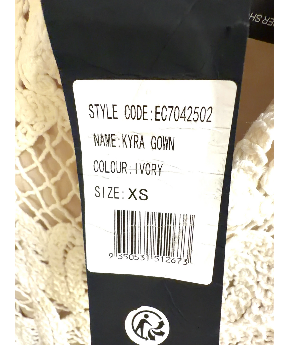 Elliatt ivory Kyra Gown, size UK XS — care label