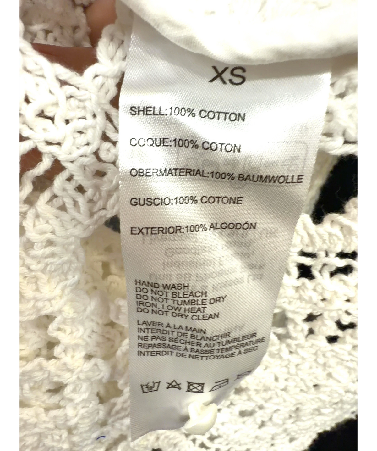 Noughts & Kisses White MAYA White High Neck Crochet Maxi Dress, size UK XS — label