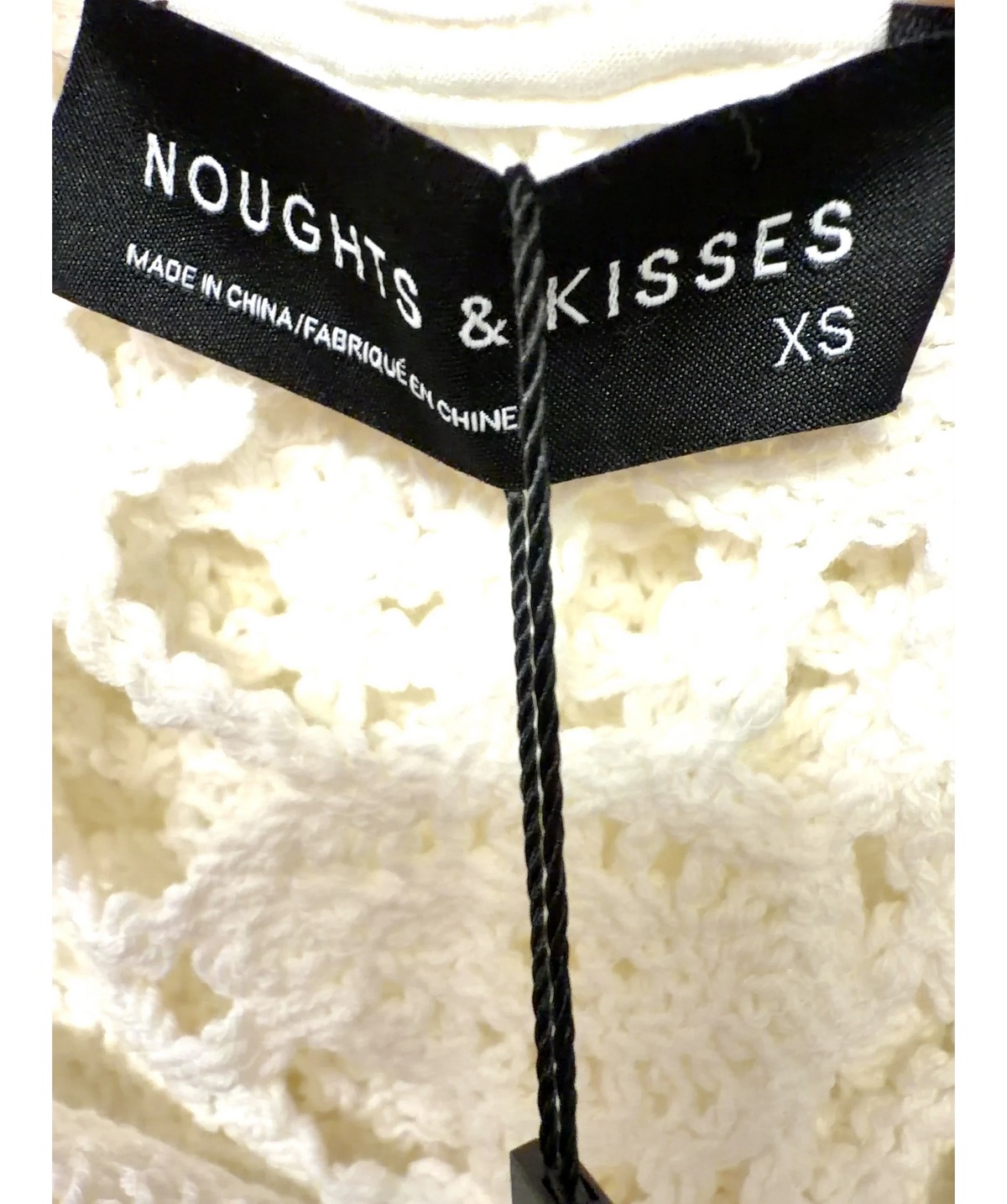 Noughts & Kisses White MAYA White High Neck Crochet Maxi Dress, size UK XS — care label