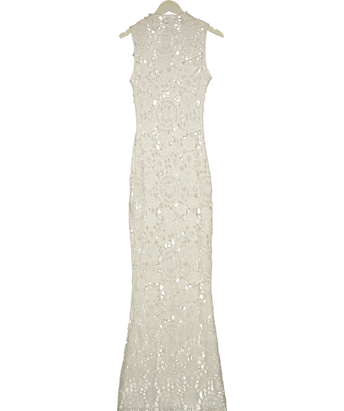 Noughts & Kisses White MAYA White High Neck Crochet Maxi Dress, size UK XS — back
