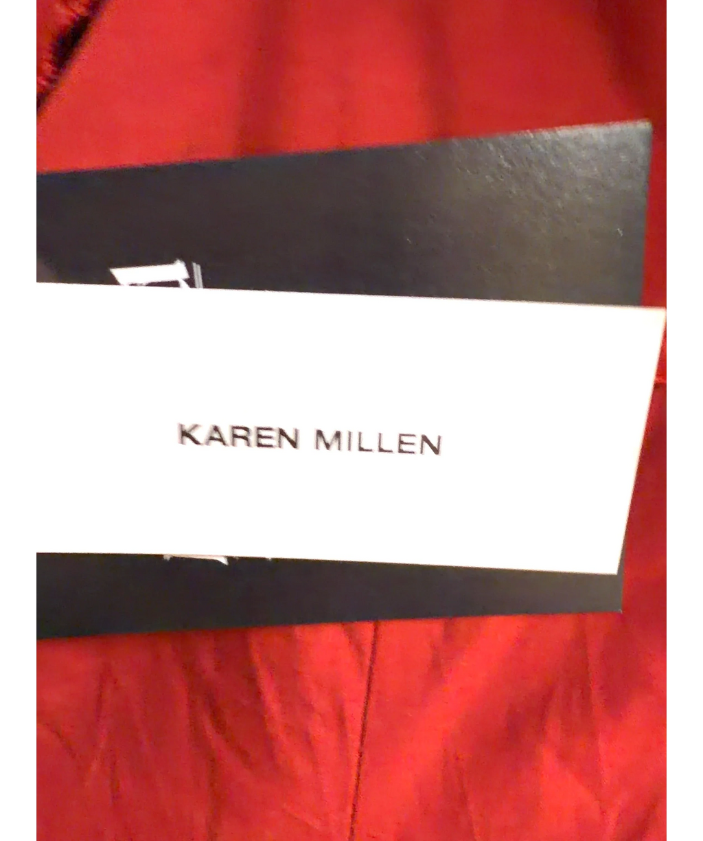 KAREN MILLEN Red Cotton Cutwork Strappy Woven Midi Dress, size UK 6 — detail