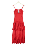 KAREN MILLEN Red Cotton Cutwork Strappy Woven Midi Dress, size UK 6 — front