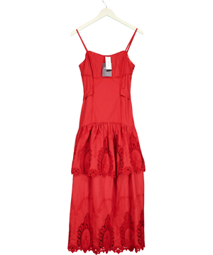 Karen Millen Cotton Cutwork Strappy Midi Dress Red UK 6