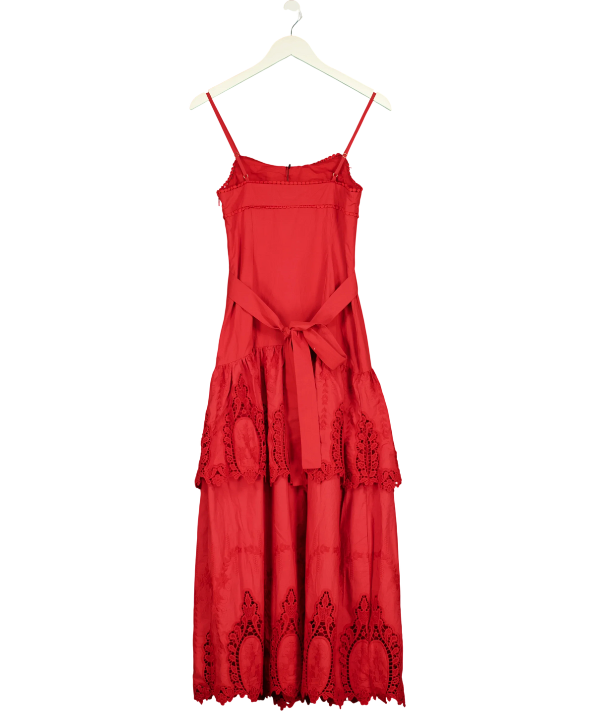 KAREN MILLEN Red Cotton Cutwork Strappy Woven Midi Dress, size UK 6 — back
