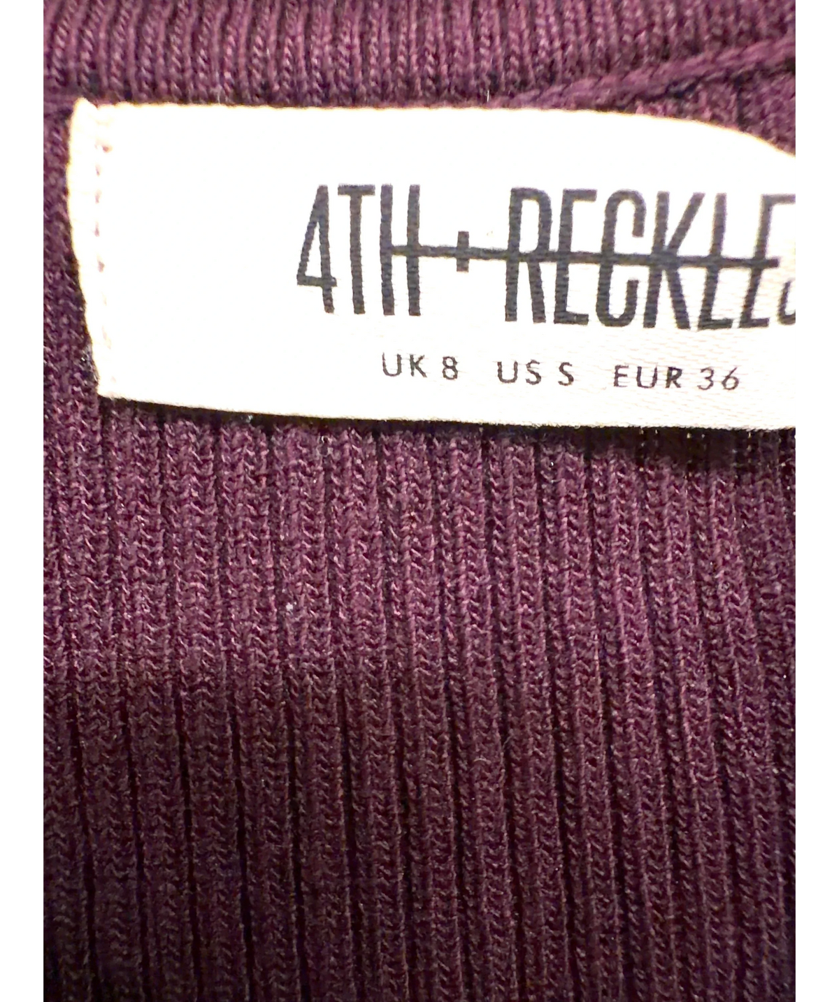 4th & Reckless Purple Colour, size UK 8 — care label