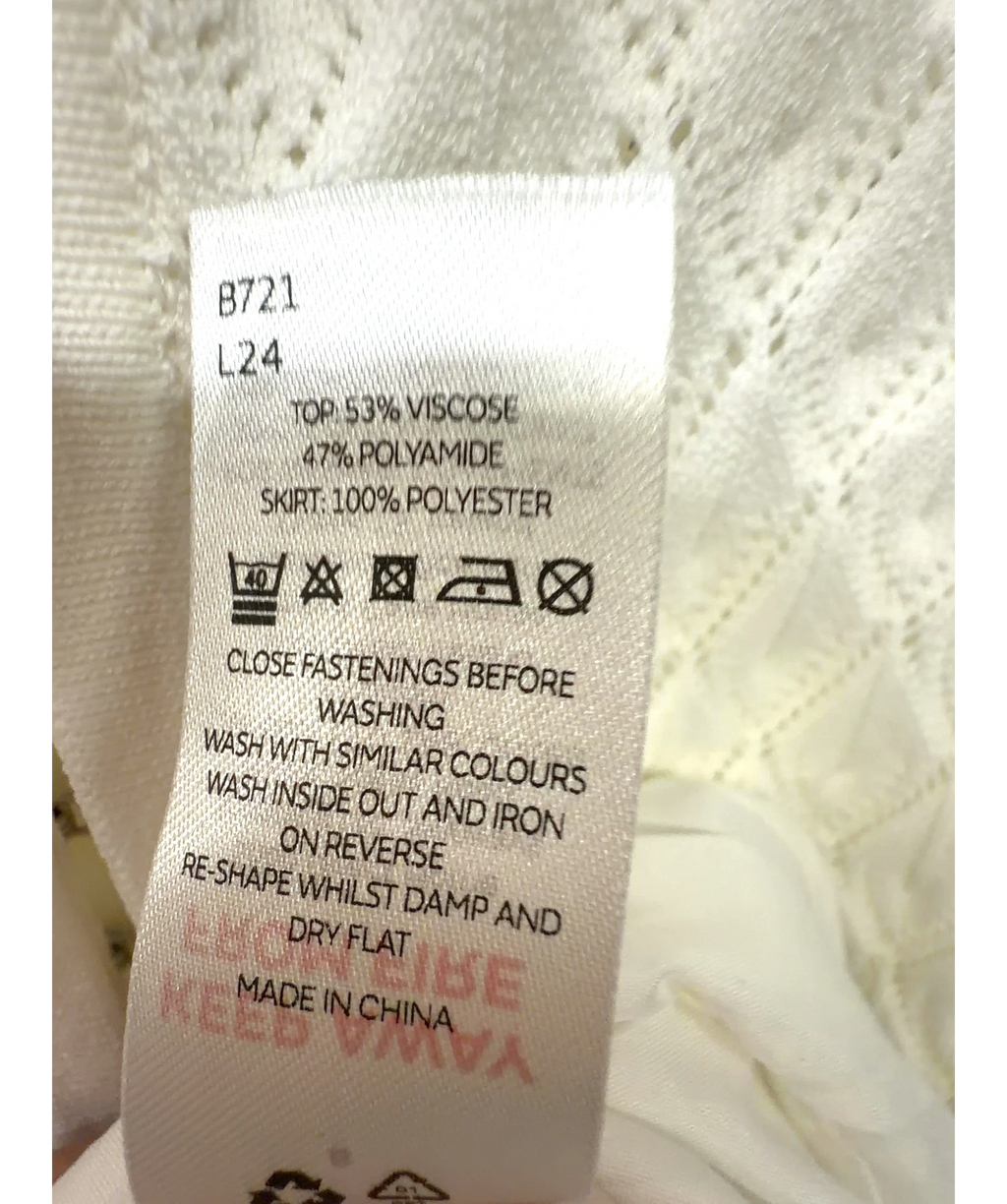 Michelle Keegan White Pointelle Knit Dropped Waist Midaxi Dress, size UK 8 — label