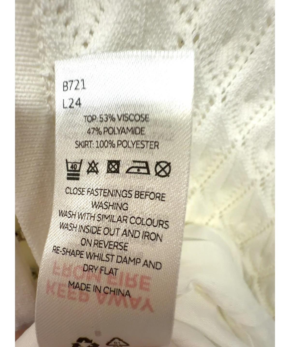 Michelle Keegan White Pointelle Knit Dropped Waist Midaxi Dress, size UK 8 — label