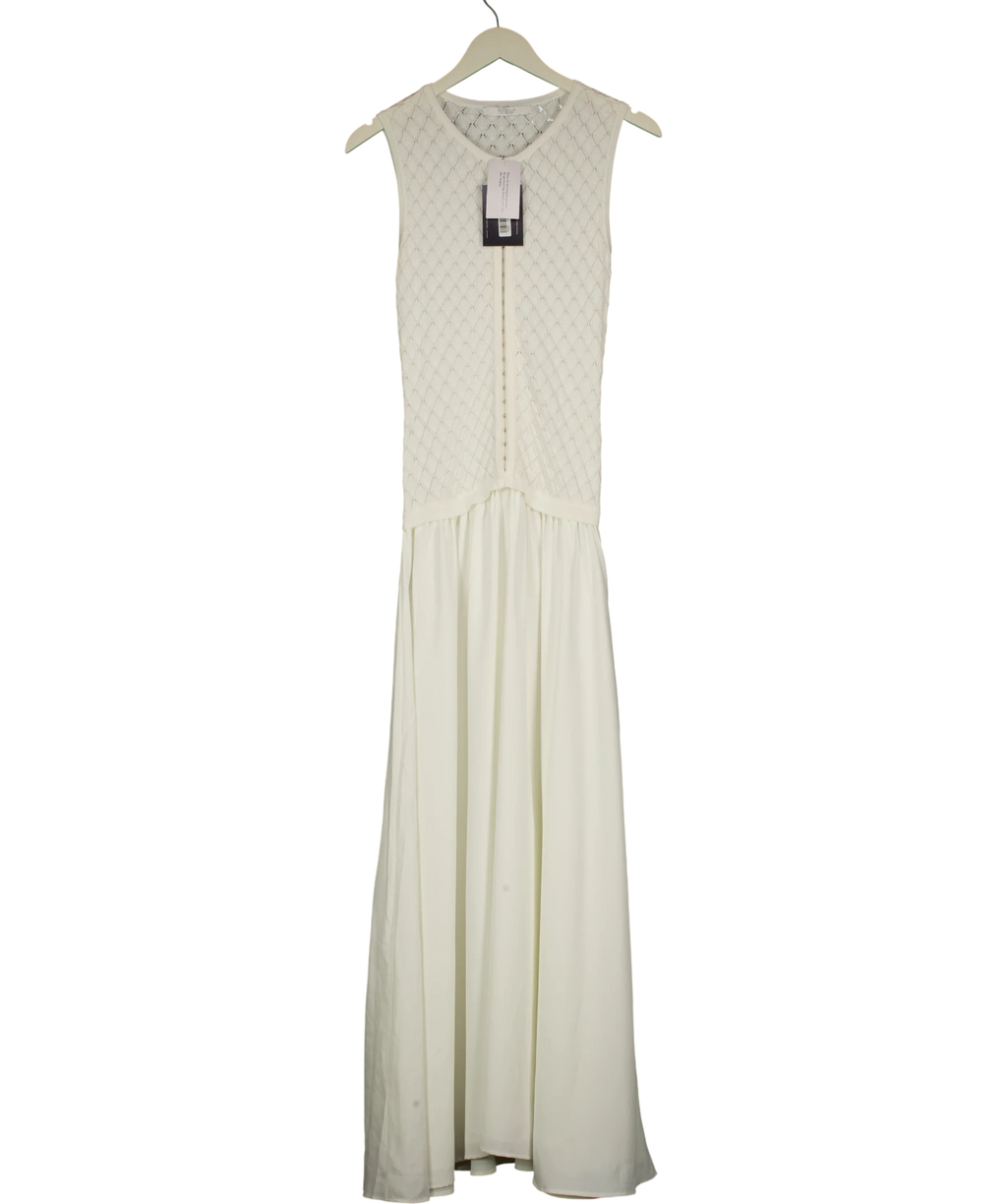 Michelle Keegan White Pointelle Knit Dropped Waist Midaxi Dress, size UK 8 — front