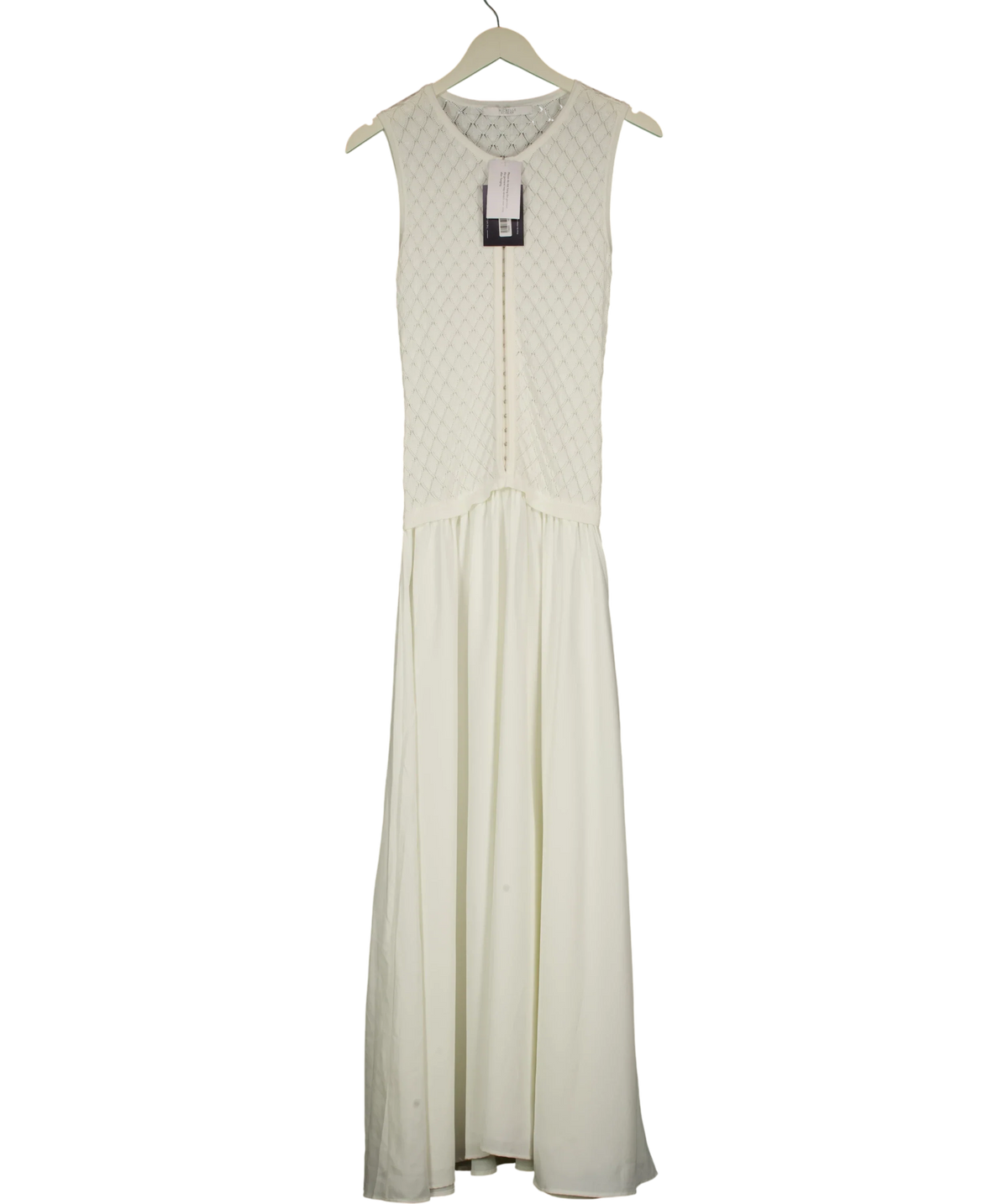 Michelle Keegan White Pointelle Knit Dropped Waist Midaxi Dress, size UK 8 — front