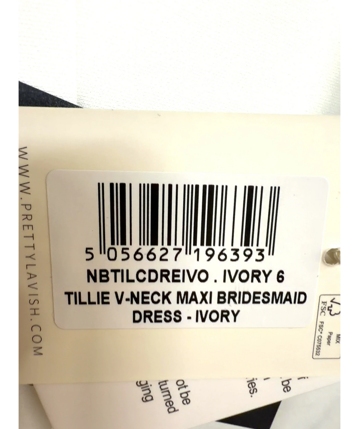 PRETTY LAVISH ivory Tillie V-Neck Maxi Bridesmaid Dress, size UK 6 — label