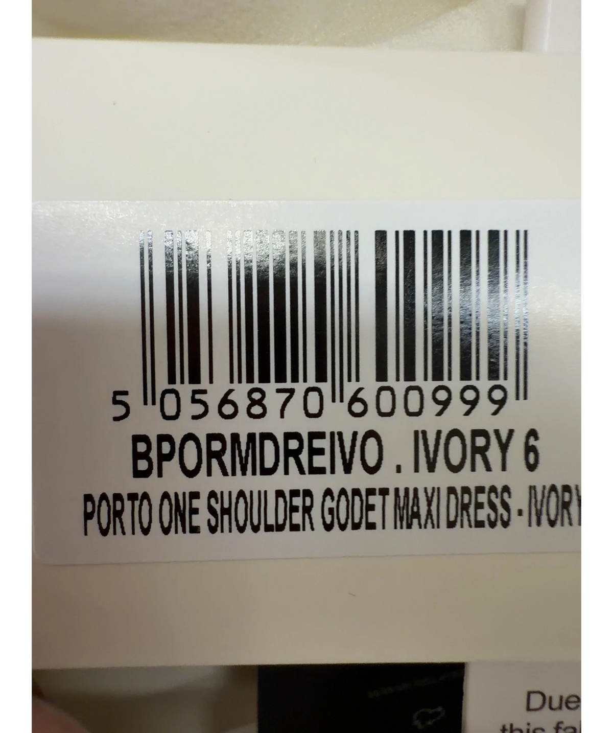 PRETTY LAVISH ivory Porto One Shoulder Godet Maxi Dress, size UK 6 — care label