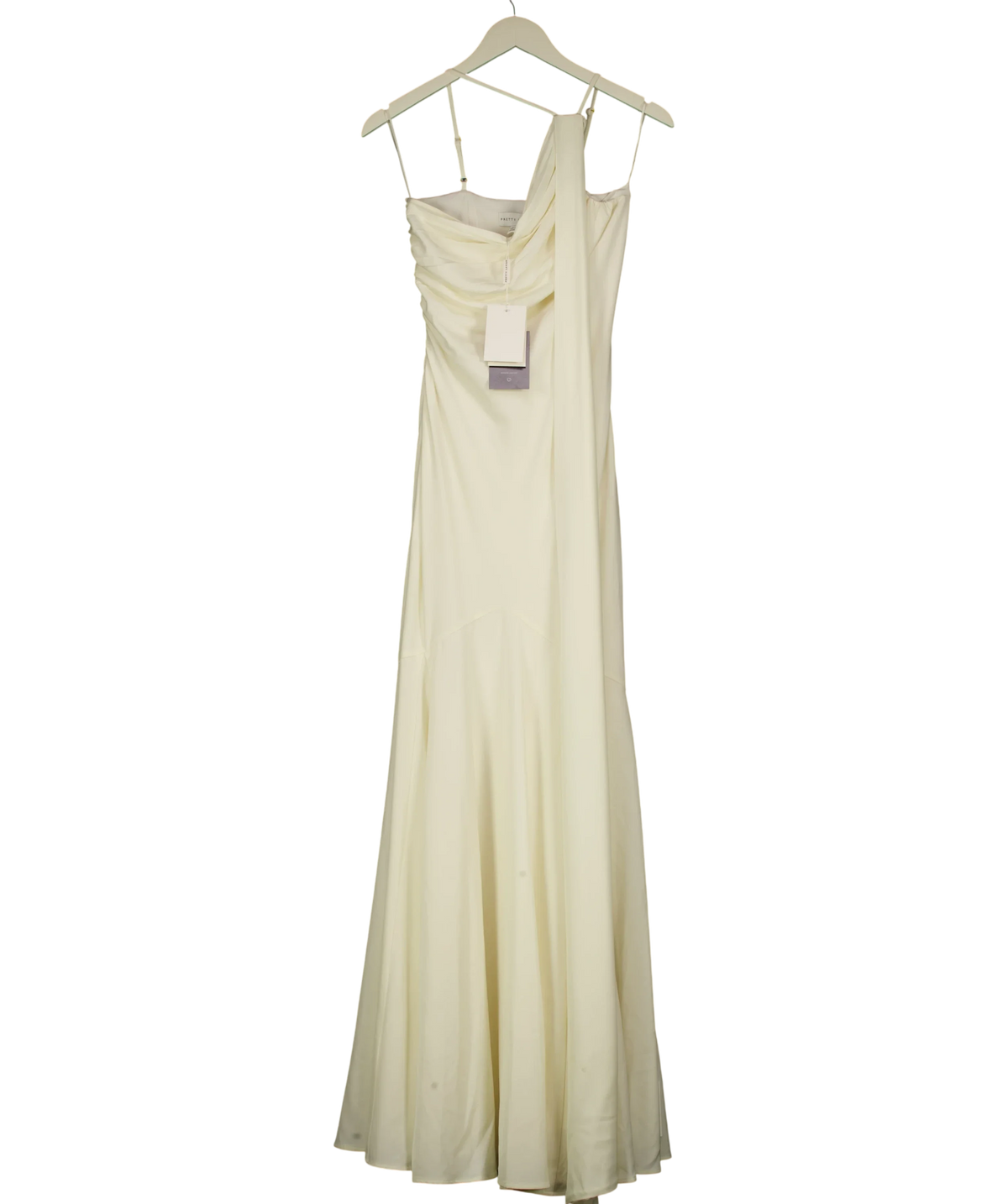 PRETTY LAVISH ivory Porto One Shoulder Godet Maxi Dress, size UK 6 — front