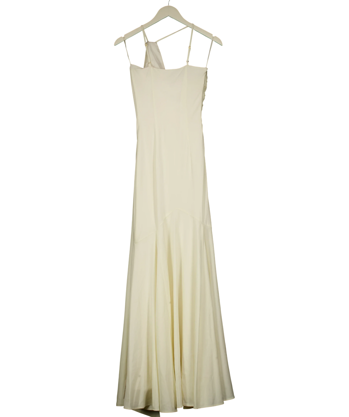 PRETTY LAVISH ivory Porto One Shoulder Godet Maxi Dress, size UK 6 — back