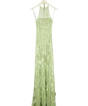 Meshki Elfie Crochet Halter Maxi Dress Green UK XS