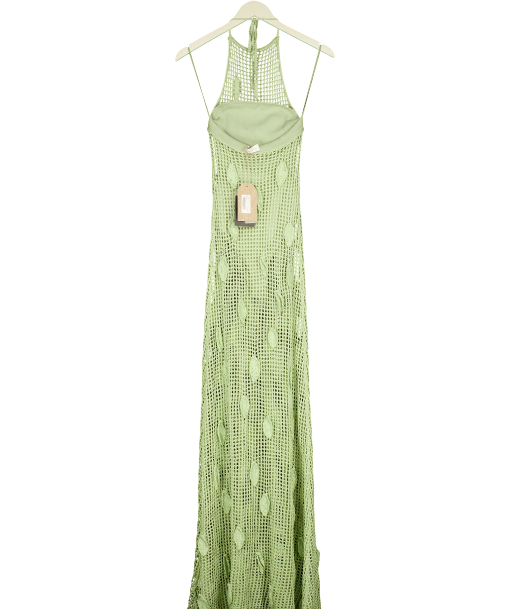 Meshki light green Elfie Crochet Halter Maxi Dress, size UK XS — back