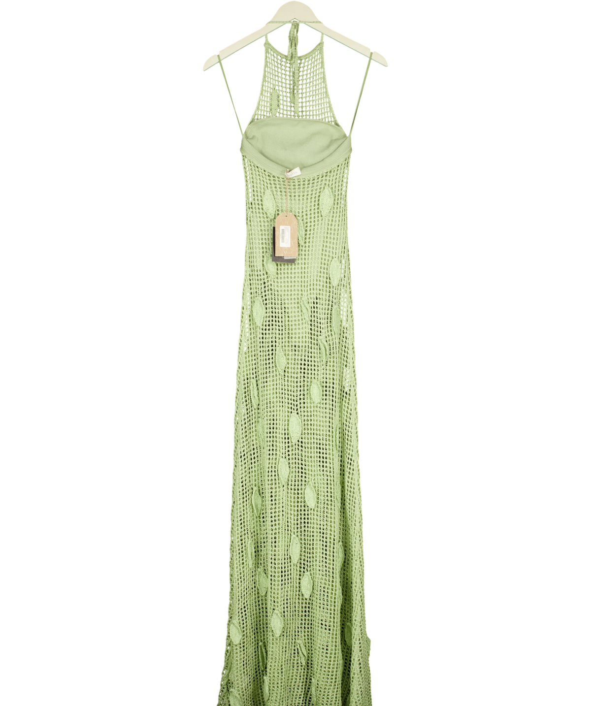 Meshki light green Elfie Crochet Halter Maxi Dress, size UK XS — back