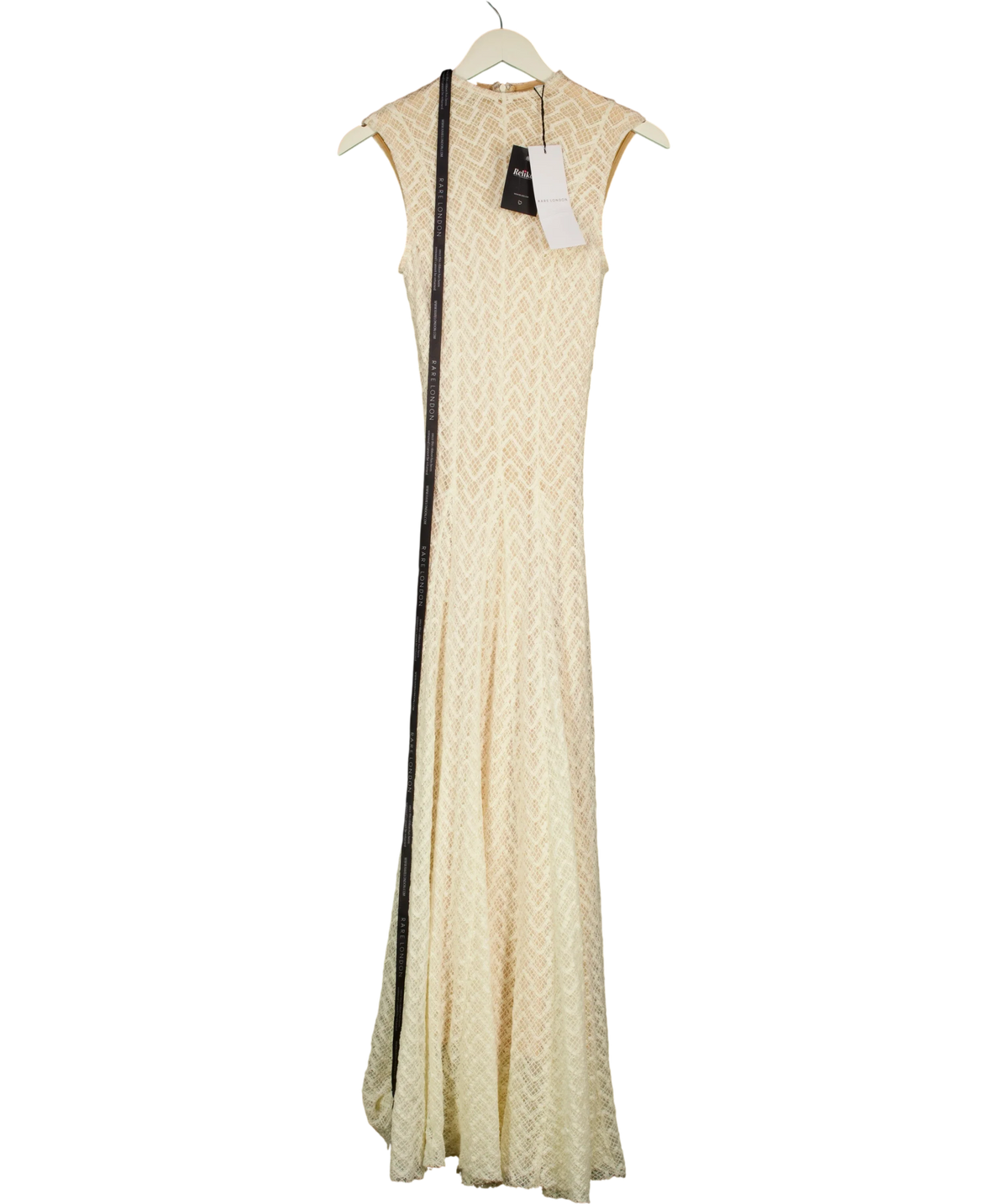 RARE LONDON Cream Knit High Neck Maxi Dress, size UK 8 — front
