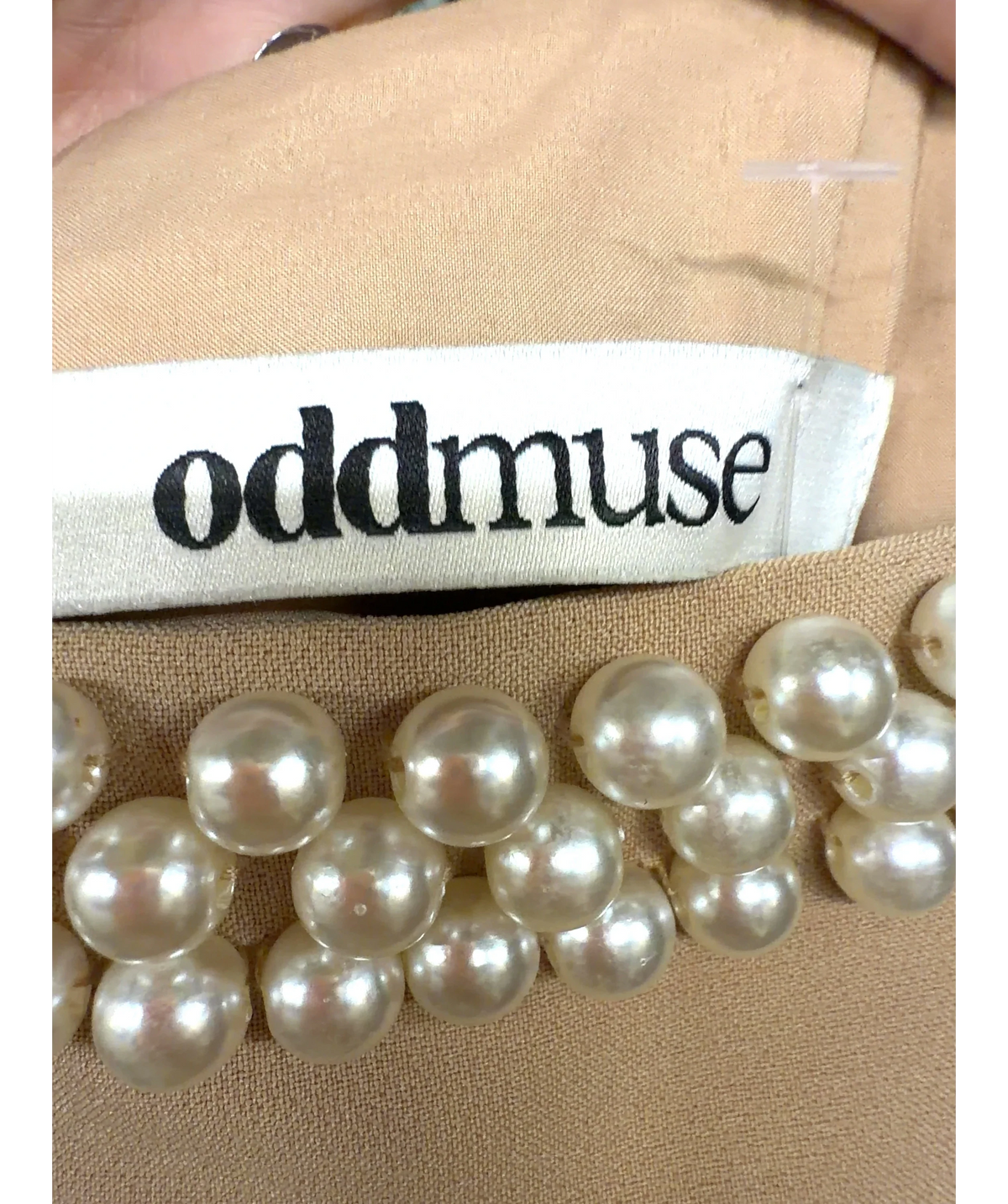 ODD MUSE Beige The Ultimate Muse Pearl Trim Mini Dress, size UK XS — detail