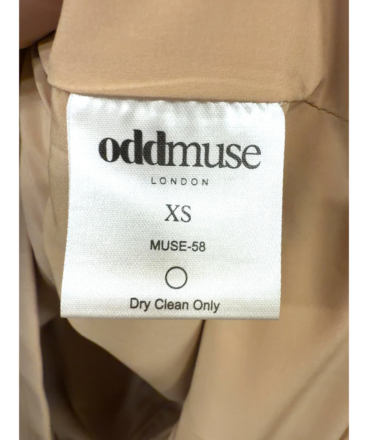 ODD MUSE Beige The Ultimate Muse Pearl Trim Mini Dress, size UK XS — care label
