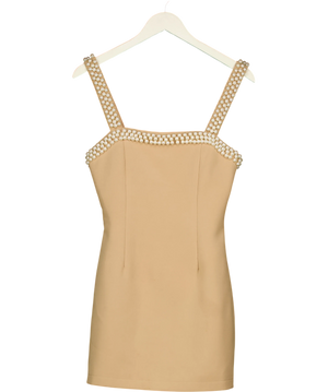 Odd Muse The Ultimate Muse Pearl Trim Mini Dress Beige UK XS
