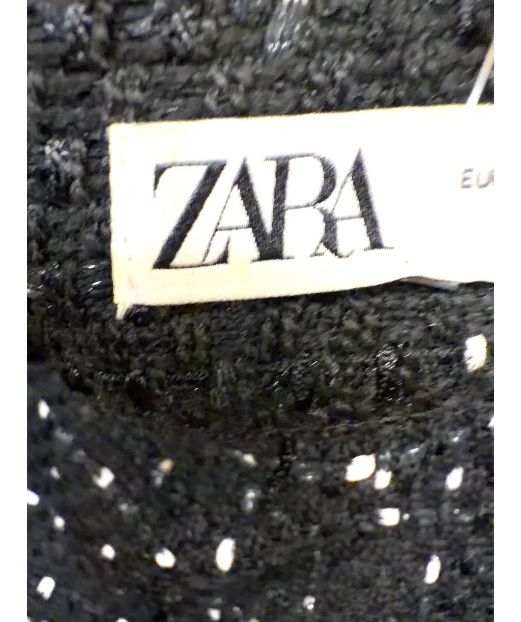 ZARA Black textured tweed mini dress, size UK S — detail