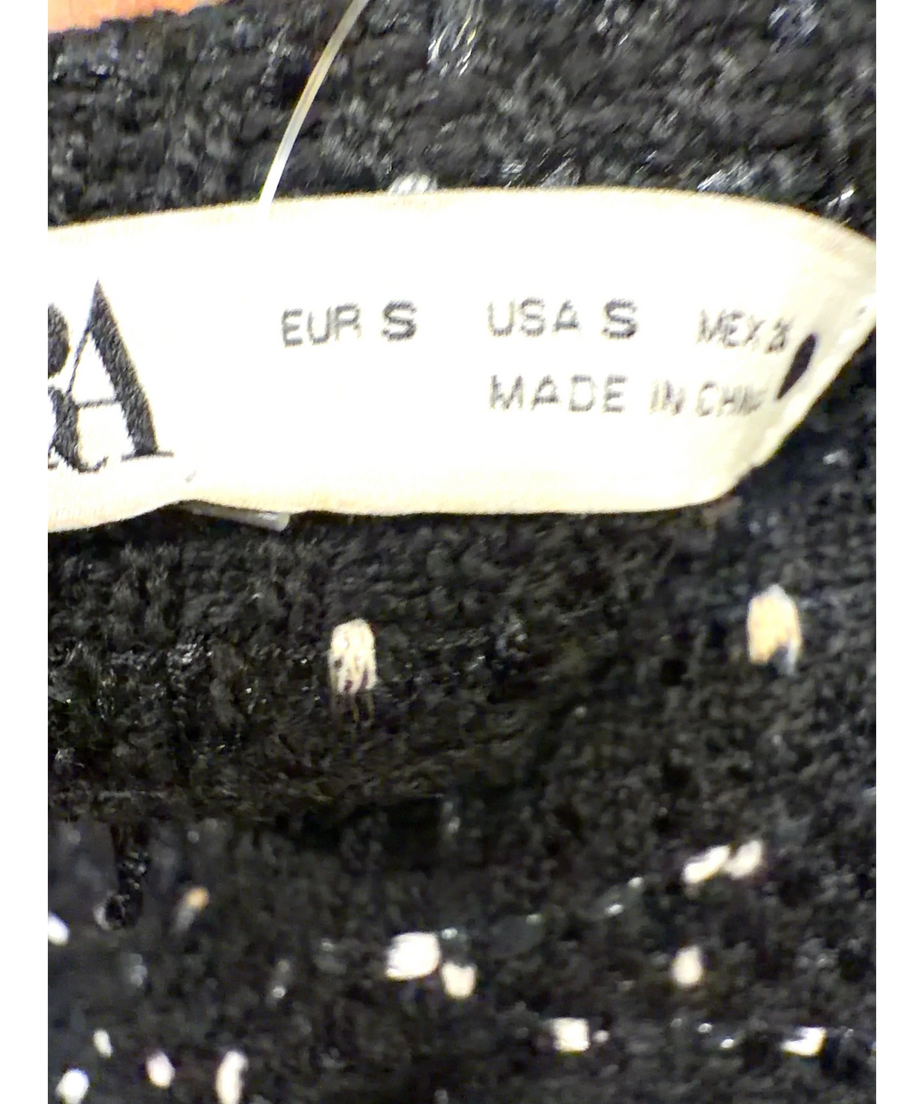 ZARA Black textured tweed mini dress, size UK S — care label